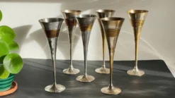 6 Flutes Champagne Laiton Argenté Vintage