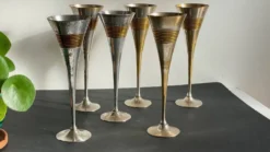 6 Flutes Champagne Laiton Argenté Vintage