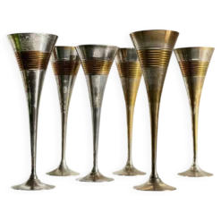 6 Flutes Champagne Laiton Argenté Vintage