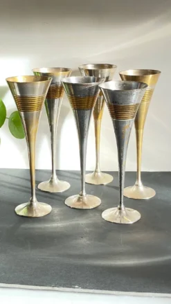 6 Flutes Champagne Laiton Argenté Vintage