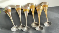 6 Flutes Champagne Laiton Argenté Vintage