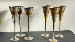 6 Flutes Champagne Laiton Argenté Vintage