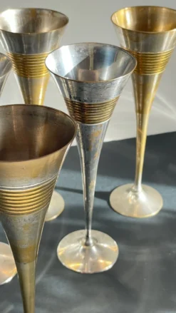 6 Flutes Champagne Laiton Argenté Vintage