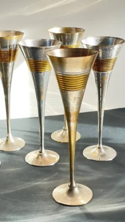 6 Flutes Champagne Laiton Argenté Vintage
