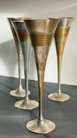 6 Flutes Champagne Laiton Argenté Vintage