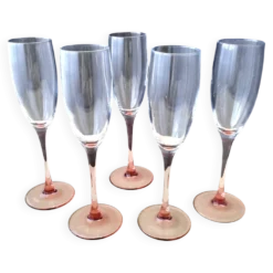 5 Flutes à champagne Luminarc jambe rose