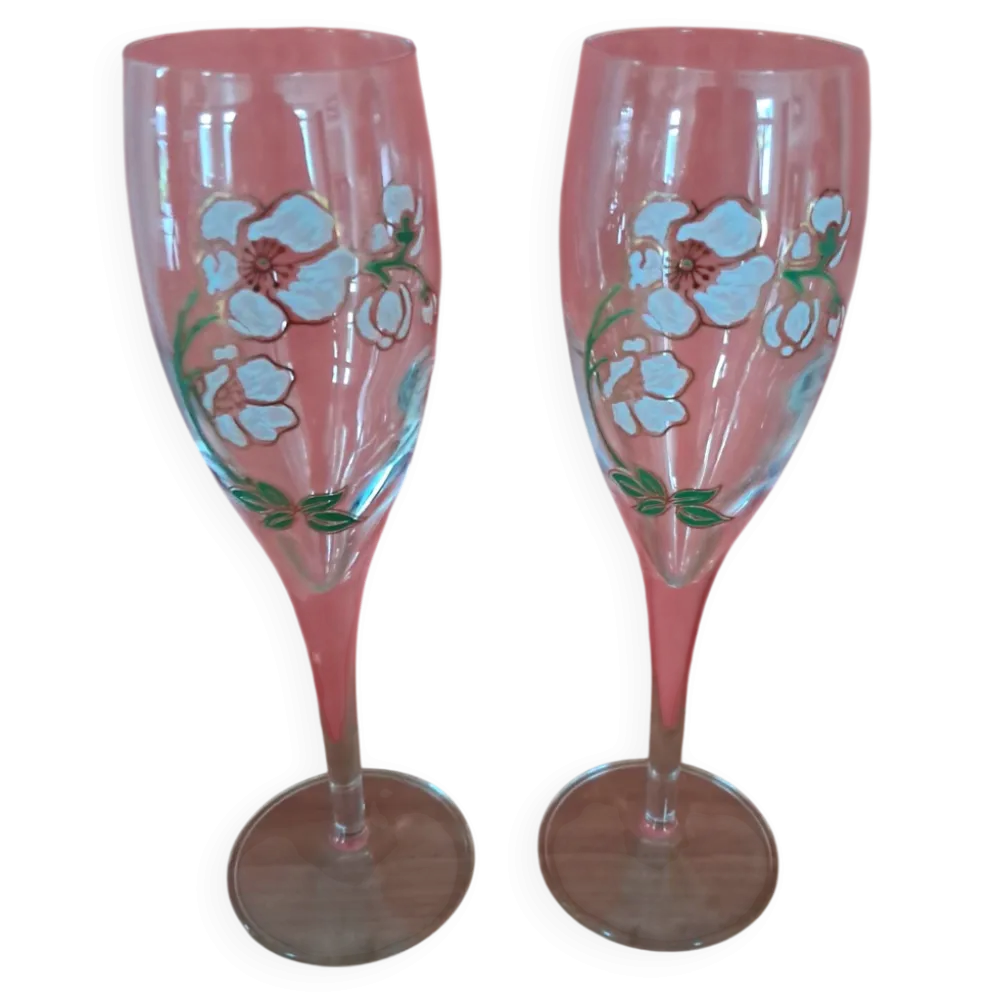 2 flutes à champagne Perrier Jouet années 80