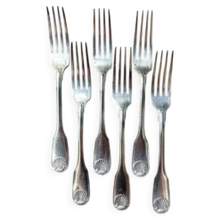 6 fourchettes Christofle en métal argenté, décor coquille