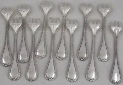 12 fourchettes à huitres en métal argenté Christofle Rubans