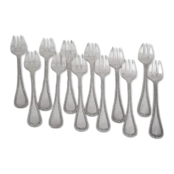 12 fourchettes à huitres en métal argenté Christofle Rubans