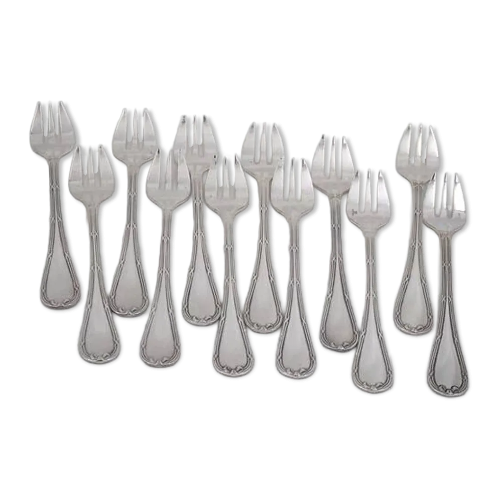 12 fourchettes à huitres en métal argenté Christofle Rubans