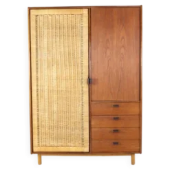 Garde-robe Sebastian Muggenthaler - teck et osier - design rare du milieu du siècle