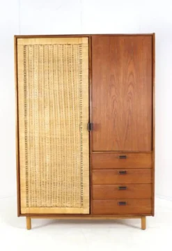 Garde-robe Sebastian Muggenthaler - teck et osier - design rare du milieu du siècle