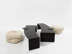 Gilles Derain paire de tables basses métal édition Lumen 1986