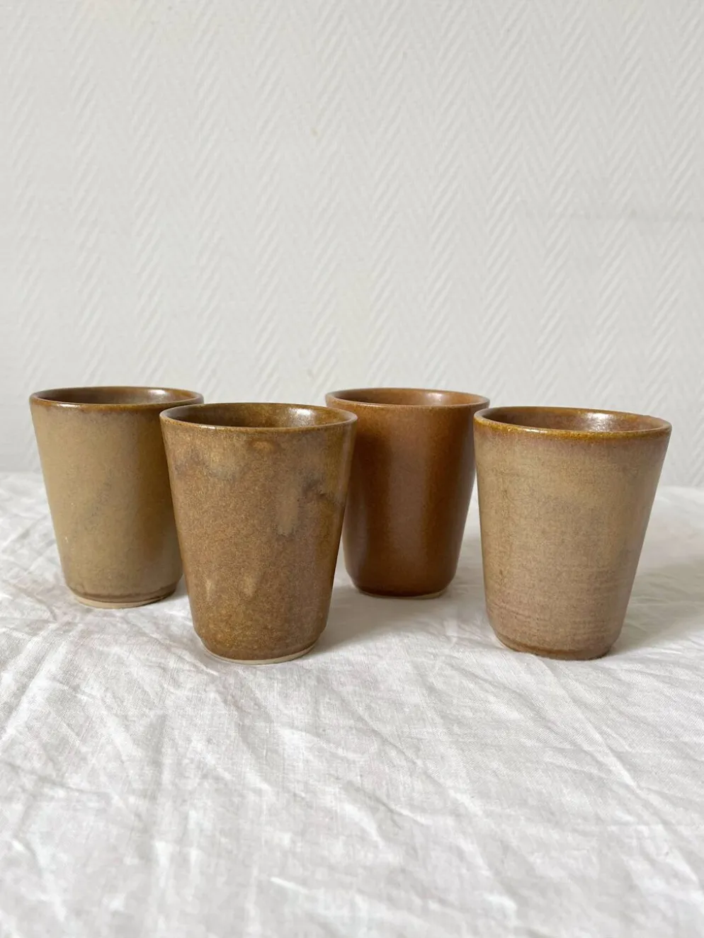 4 gobelets en grès Digoin vintage
