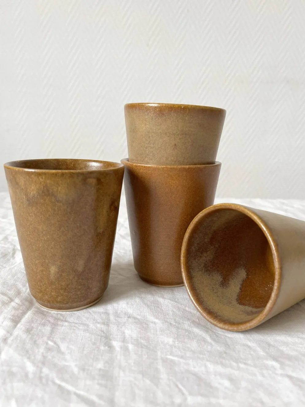 4 gobelets en grès Digoin vintage