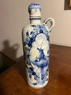 Gourde en faïence de Delft peinte à la main – décor moulin à vent et f