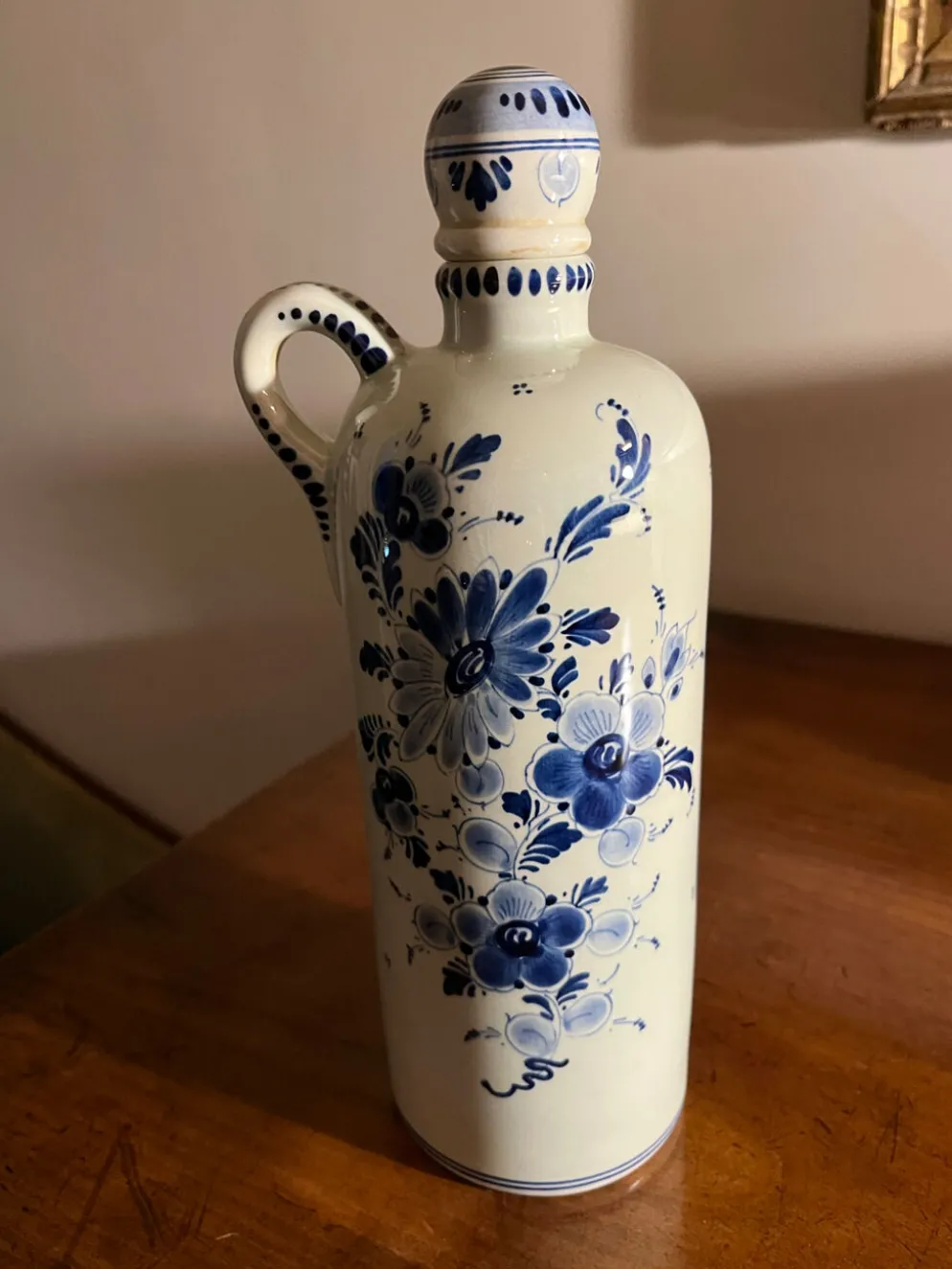 Gourde en faïence de Delft peinte à la main – décor moulin à vent et f