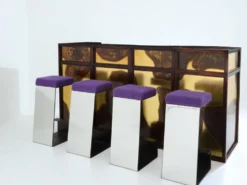 Grand bar laiton oxydé et patiné par Isabelle et Richard Faure 1970
