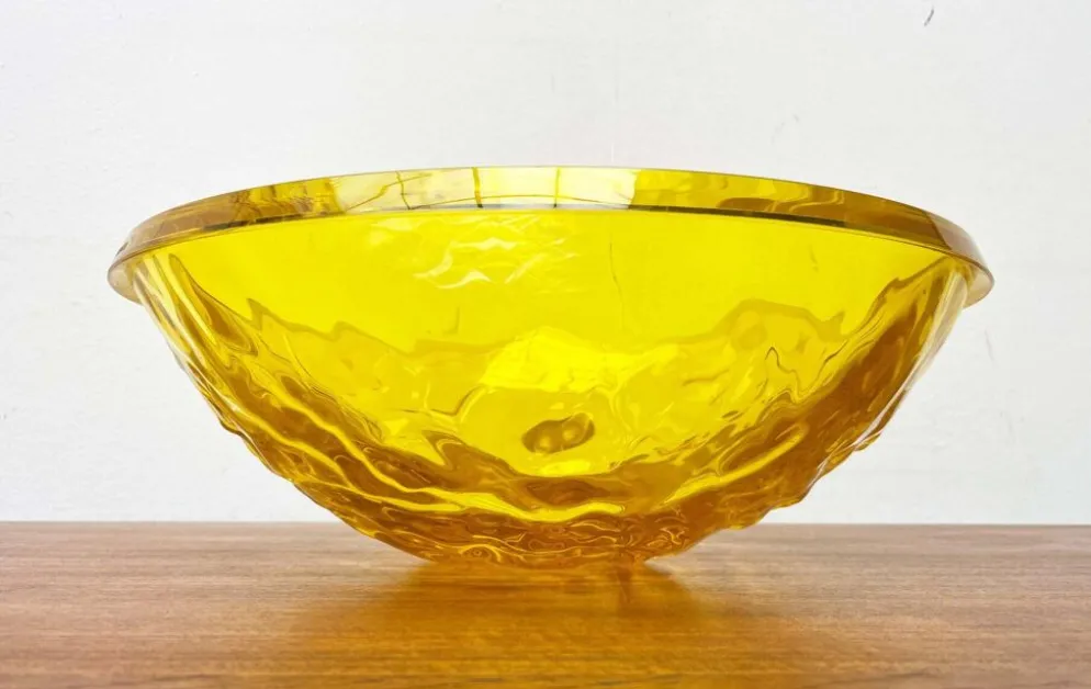 Grand bol jaune en forme de lune vintage rare de Mario Bellini pour Kartell