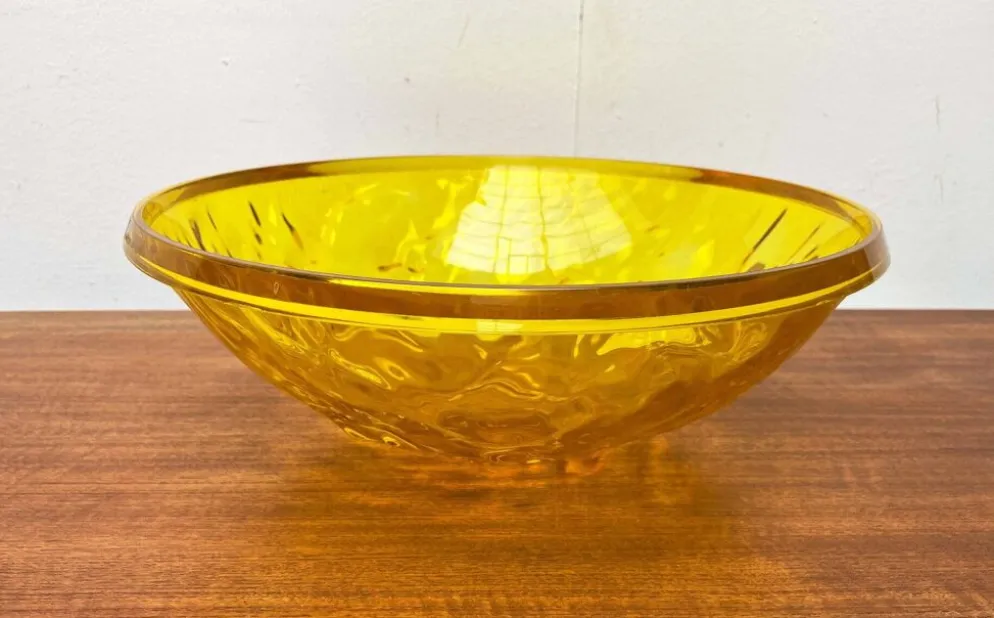 Grand bol jaune en forme de lune vintage rare de Mario Bellini pour Kartell
