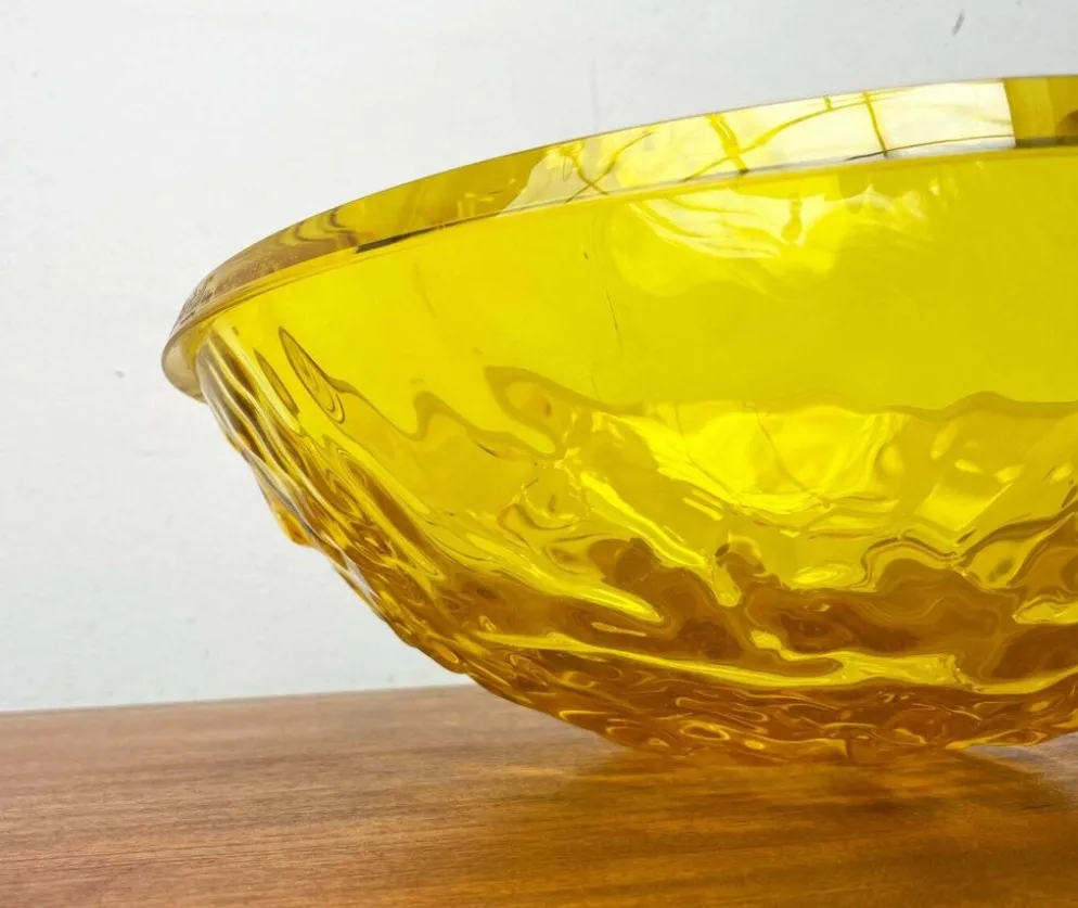 Grand bol jaune en forme de lune vintage rare de Mario Bellini pour Kartell