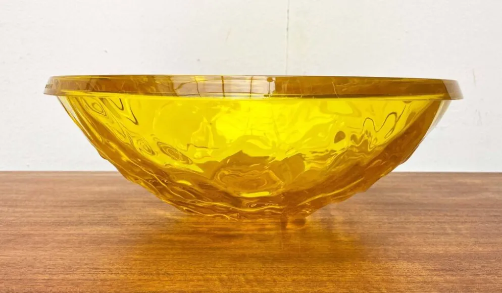 Grand bol jaune en forme de lune vintage rare de Mario Bellini pour Kartell