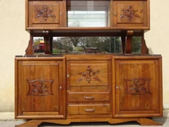 Grand buffet 2 corps en noyer et marbre
