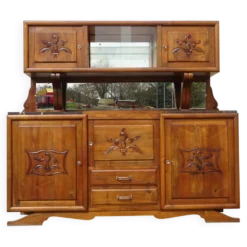Grand buffet 2 corps en noyer et marbre