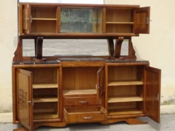 Grand buffet 2 corps en noyer et marbre