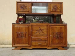 Grand buffet 2 corps en noyer et marbre