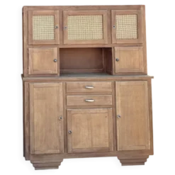 Grand buffet 2 corps / vaisselier en chêne brut et cannage