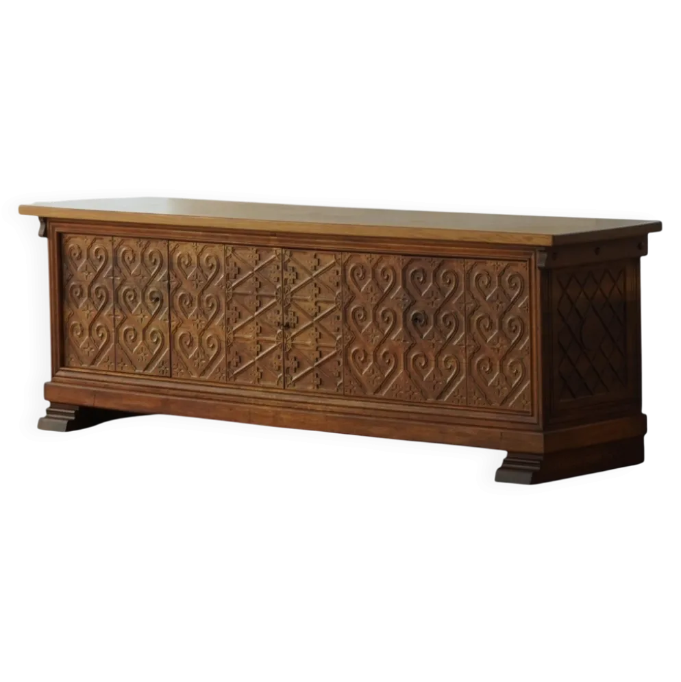 Grand buffet danois moderne en chêne sculpté, signé Max A. Rasmussen, Danemark, années 1940