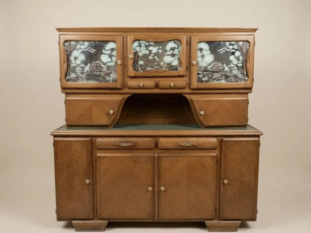 Grand buffet vaisselier Mado rustique en chêne - Style Art Déco / Régi