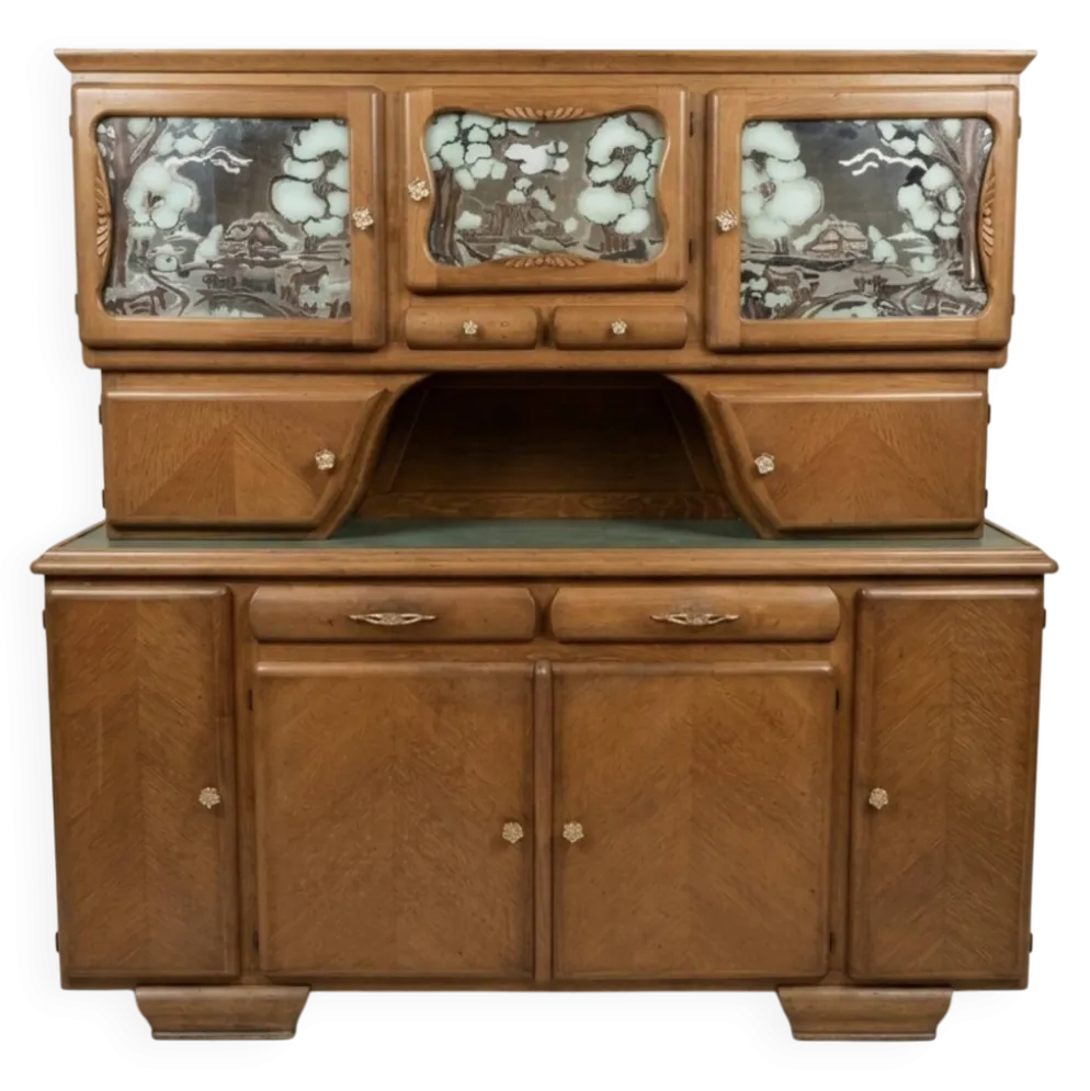 Grand buffet vaisselier Mado rustique en chêne - Style Art Déco / Régi