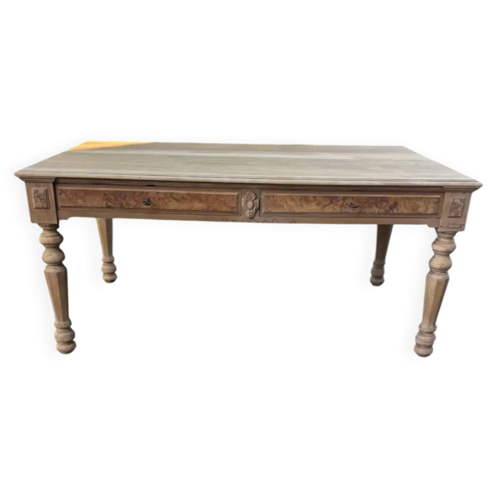 Grand bureau ancien en bois brut