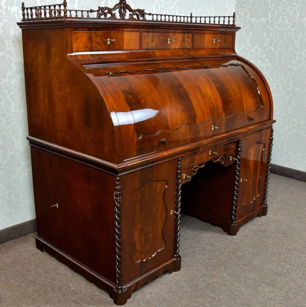 Grand bureau cylindre Louis-Philippe en acajou et érable - 1840-1860
