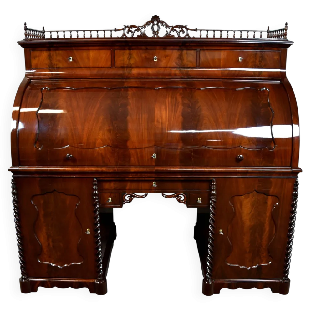 Grand bureau cylindre Louis-Philippe en acajou et érable - 1840-1860