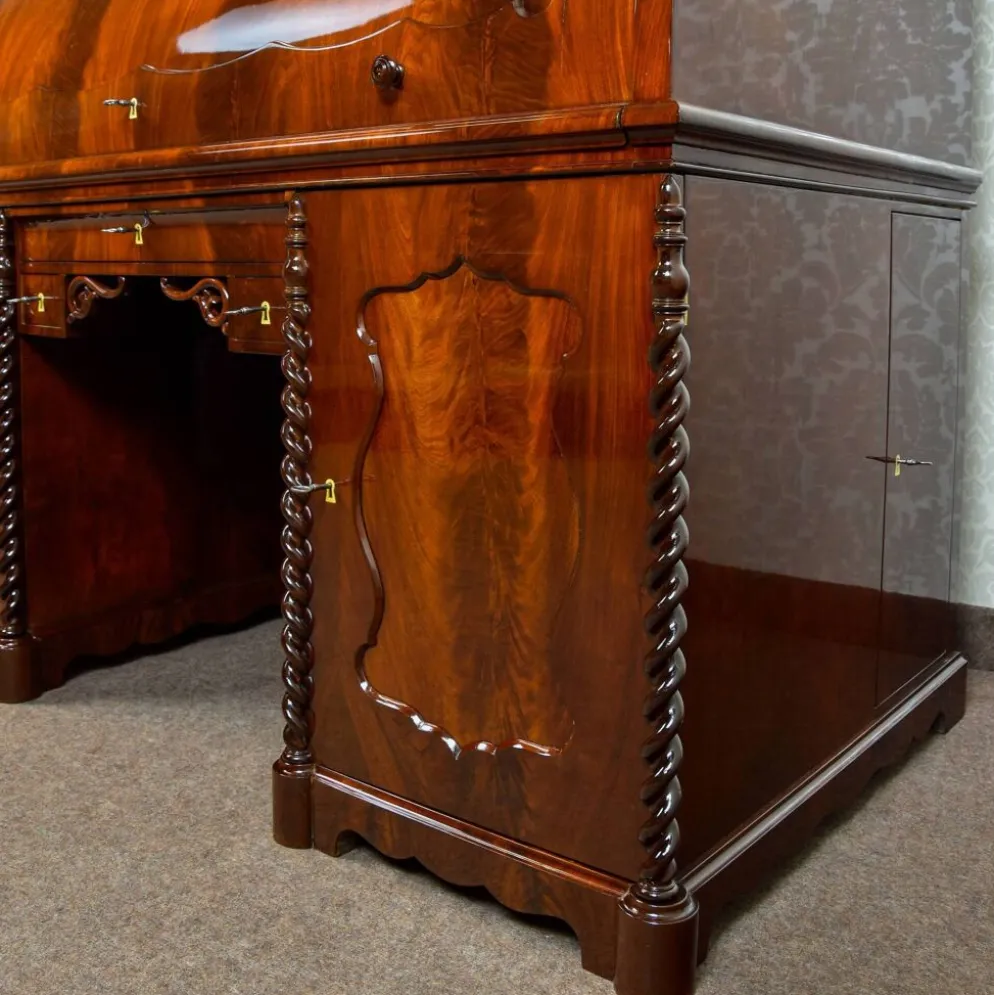 Grand bureau cylindre Louis-Philippe en acajou et érable - 1840-1860