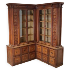 Grand cabinet d'apothicaire d'angle allemand antique en pin pitché / Vitrine vers les années 1900