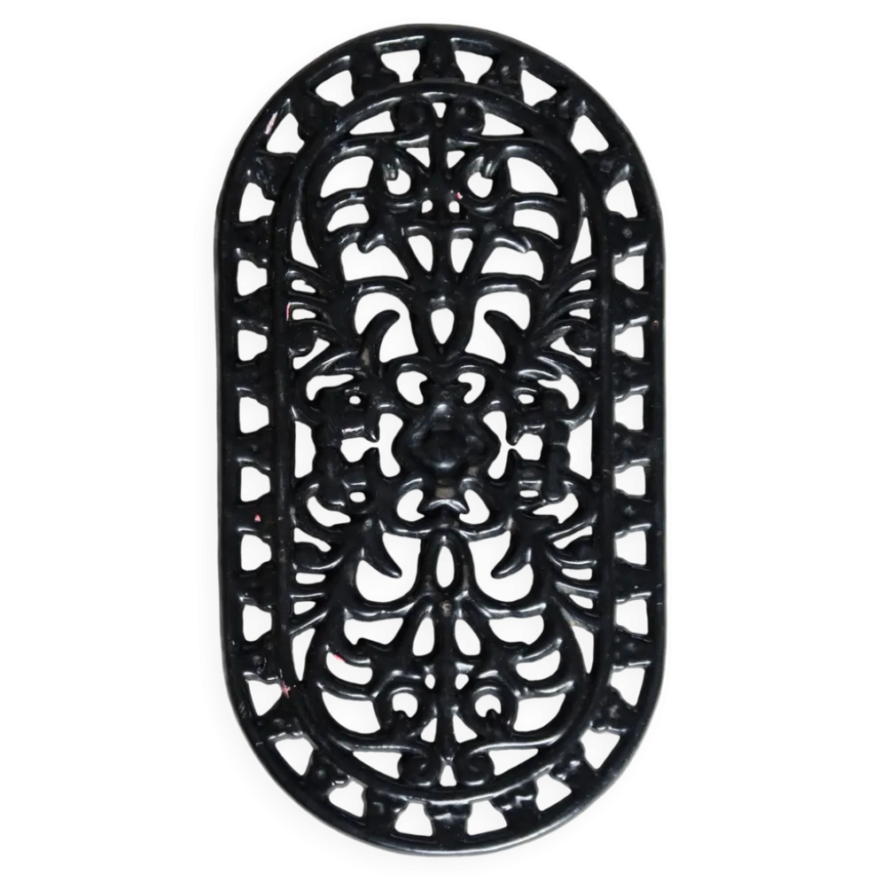 Grand dessous de plat vintage fonte ovale noir - Décor ajouré