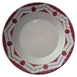 Grande assiette creuse ciboulette Digoin Sarreguemines art deco géométrique