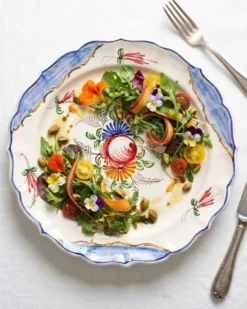 Grande assiette italienne vintage en céramique peinte à la main avec fleurs