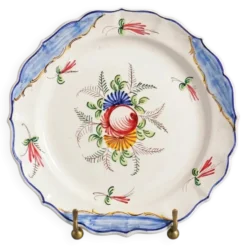 Grande assiette italienne vintage en céramique peinte à la main avec fleurs
