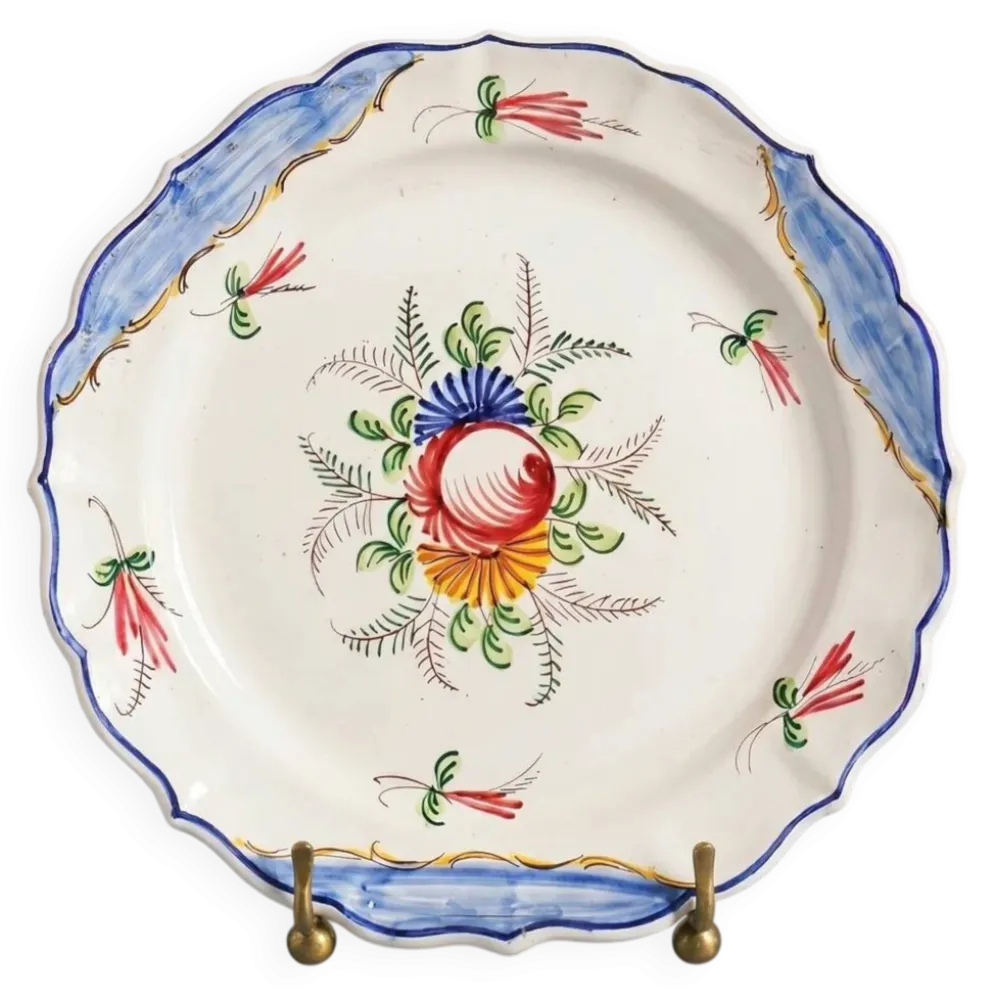Grande assiette italienne vintage en céramique peinte à la main avec fleurs