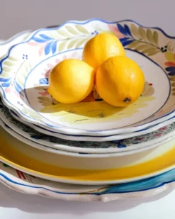 Grande assiette italienne vintage en céramique peinte à la main avec fleurs