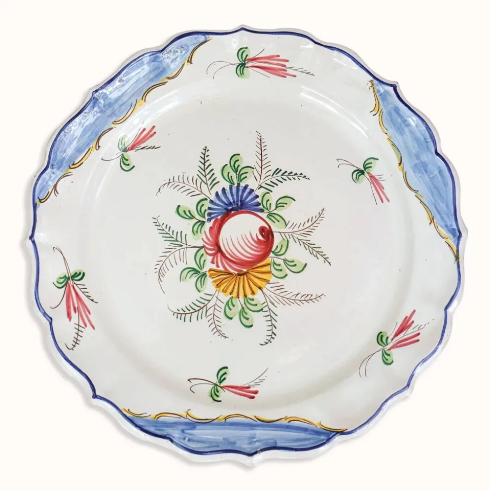 Grande assiette italienne vintage en céramique peinte à la main avec fleurs