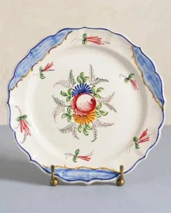Grande assiette italienne vintage en céramique peinte à la main avec fleurs