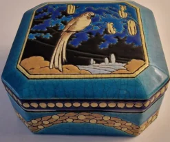 Grande bonbonnière Longwy Art Déco 1925 – Émaux cloisonnés – Décor per