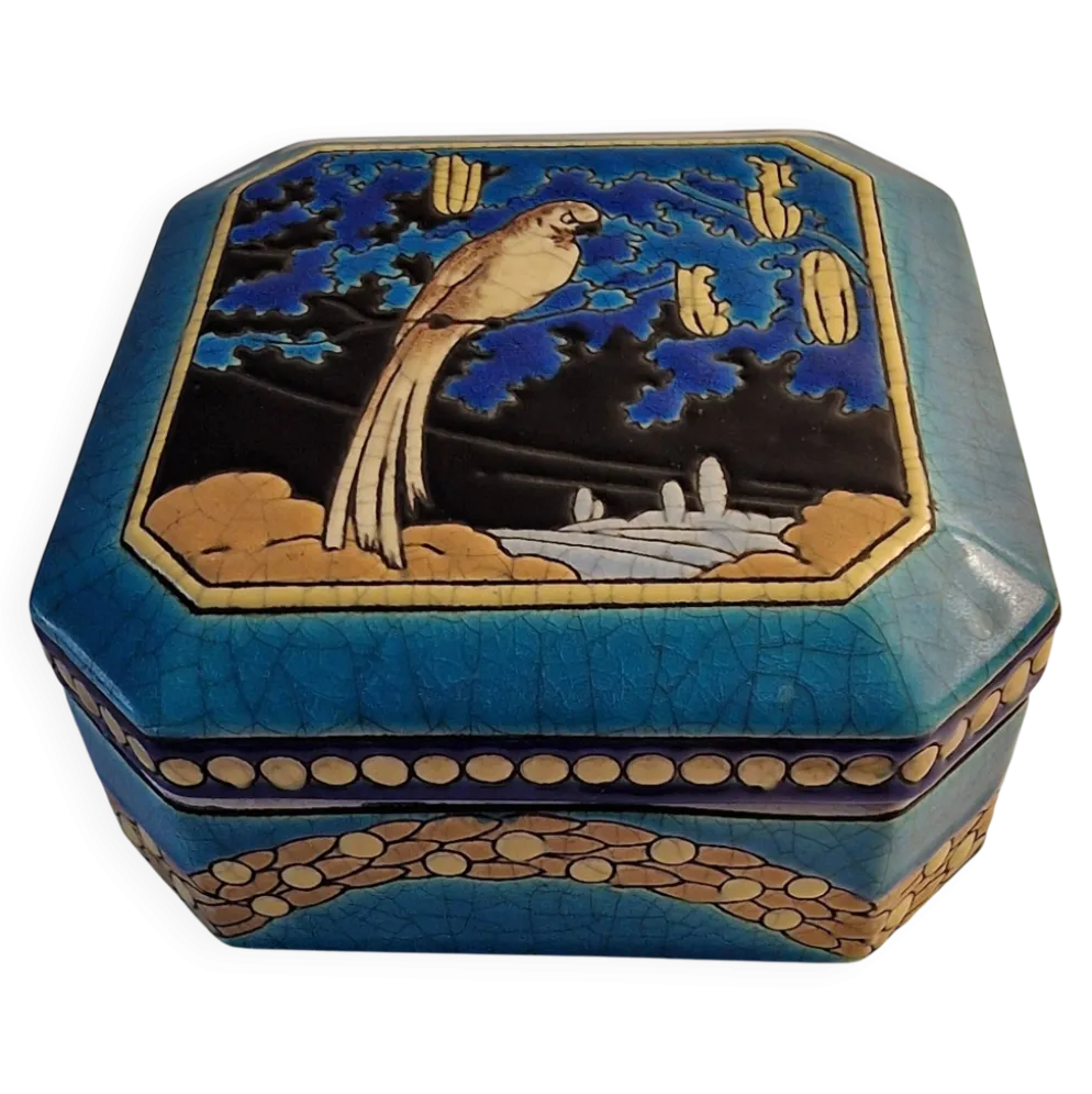 Grande bonbonnière Longwy Art Déco 1925 – Émaux cloisonnés – Décor per